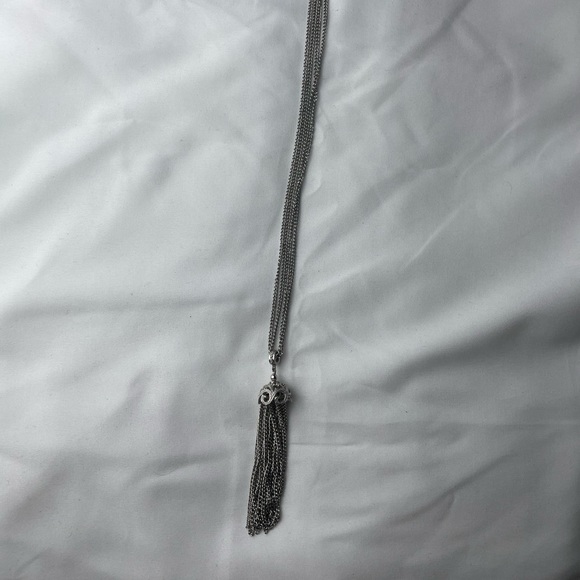 Vintage Signed Monet Silver Tone Double Strand Tassel Necklace - Picture 1 of 5